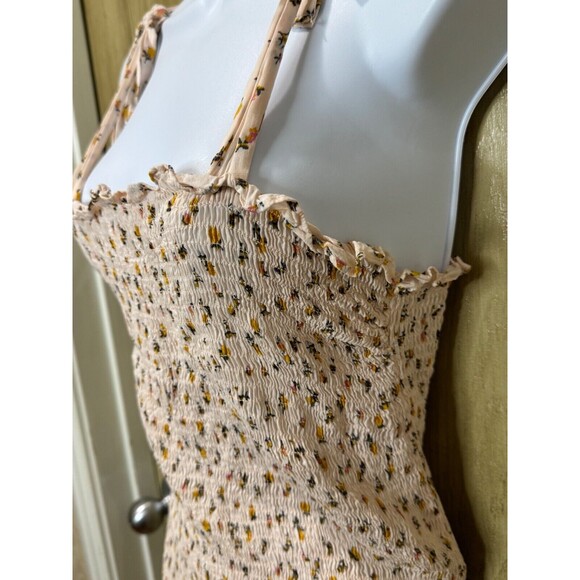 Intimately FREE PEOPLE Smocked Bella Ivory Slip Mini Dress Floral Print Small - Picture 3 of 5